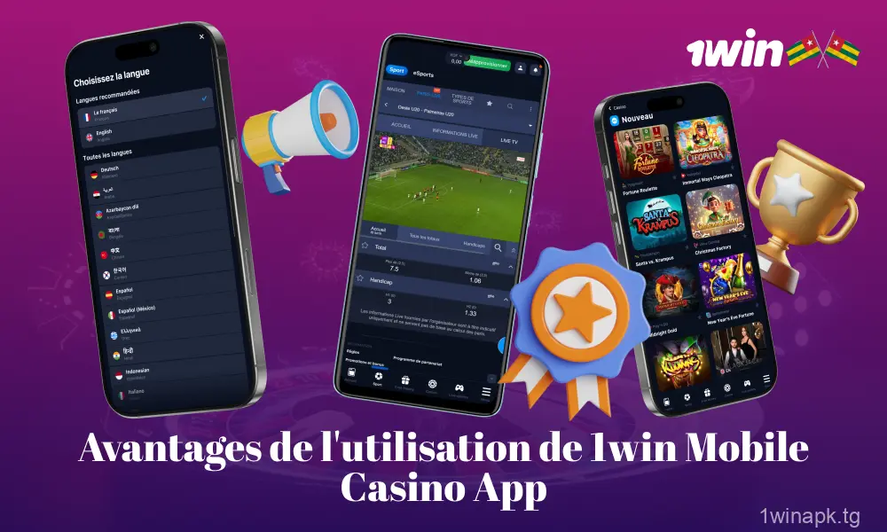 L'application mobile 1win offre aux joueurs du Togo plus de 13 000 jeux, avec des performances élevées, une sécurité renforcée, des retransmissions en direct et une assistance accessible 24 heures sur 24, 7 jours sur 7, pour une expérience de jeu des plus confortables.