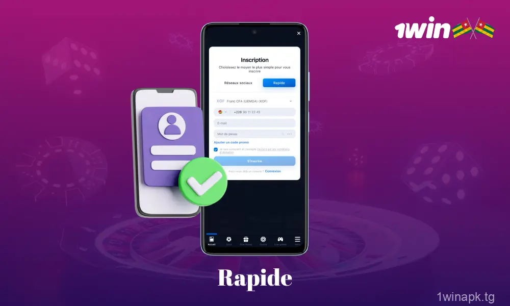 Pour s'inscrire via l'application mobile 1win Togo, ouvrez l'application, renseignez vos coordonnées et confirmez votre inscription.